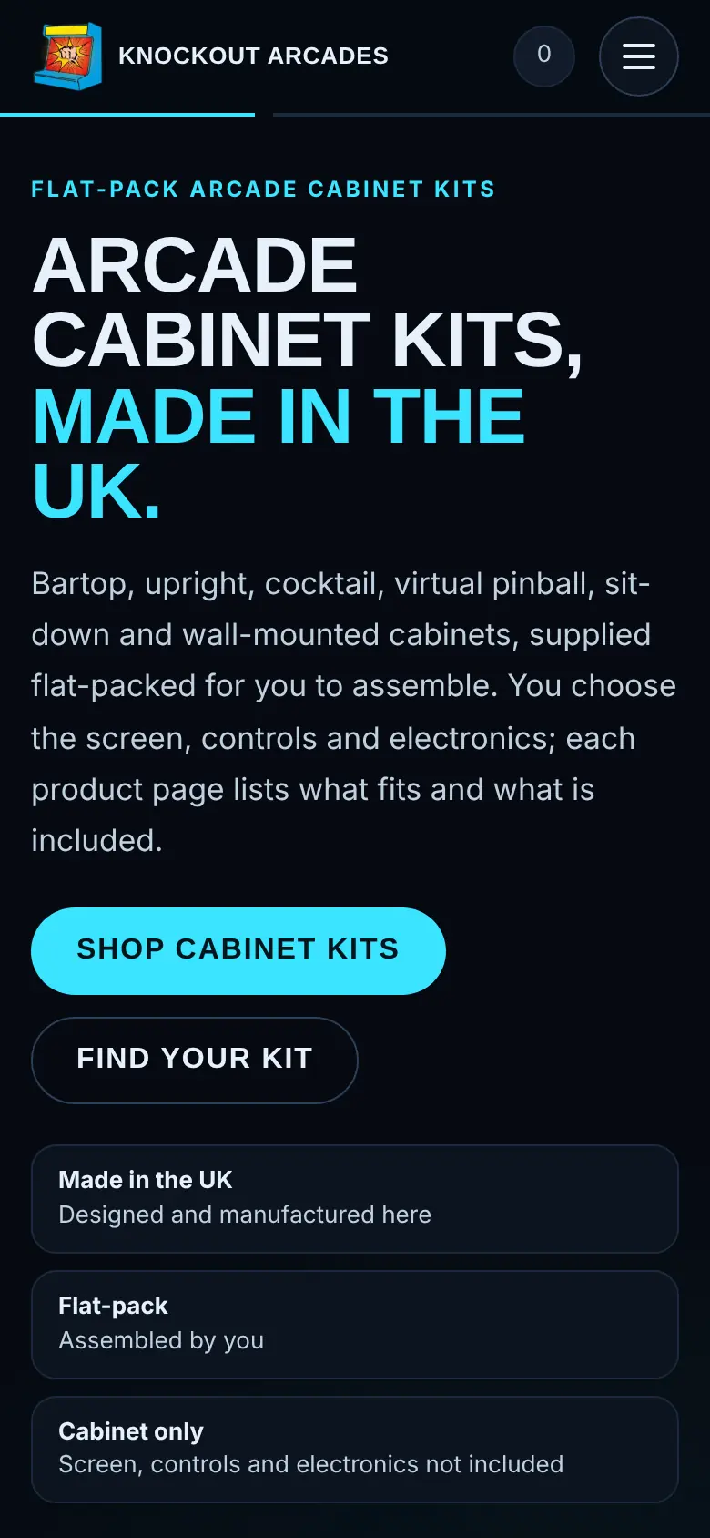 The same homepage on a phone, with the headline and both buttons visible on the first screen